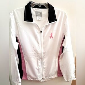 New Balance Breast Cancer windbreaker, size large, colors are white, pink, black